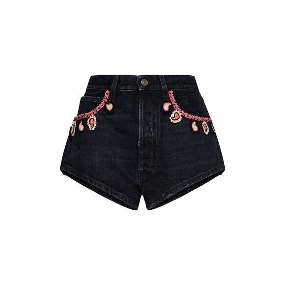 Alanui Pattern Embroidered Denim Shorts - 28 - Navy - Picture 1 of 5